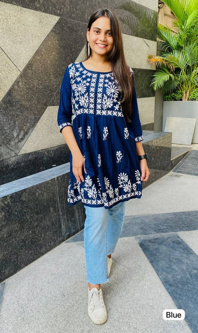 Adaa Rayon Chikankari Embroidery Short Kurtis Wholesale Price In Surat